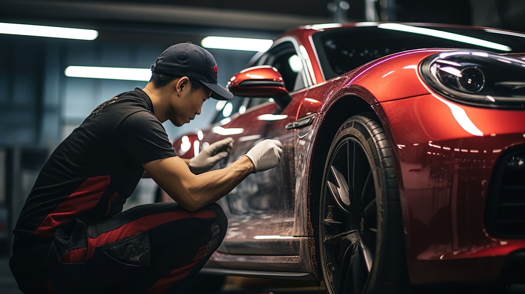 車を修理する男性